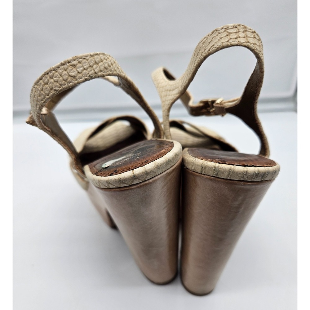 Sam Edelman Cream Snakeskin‎ Embossed Platform Sandals Block Heel Buckle Strap - Picture 12 of 13